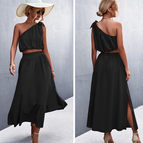 Dresses & Skirts - NFS One-Shoulder Sleeveless Cropped Top and Maxi Skirt Set